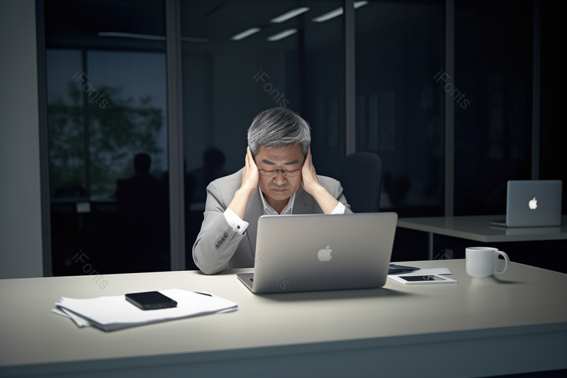 夜晚晚上加班的商务男士男性在闭眼沉思摄影背景,高清,摄影图,摄影图片,图片大全,摄影图免费下载